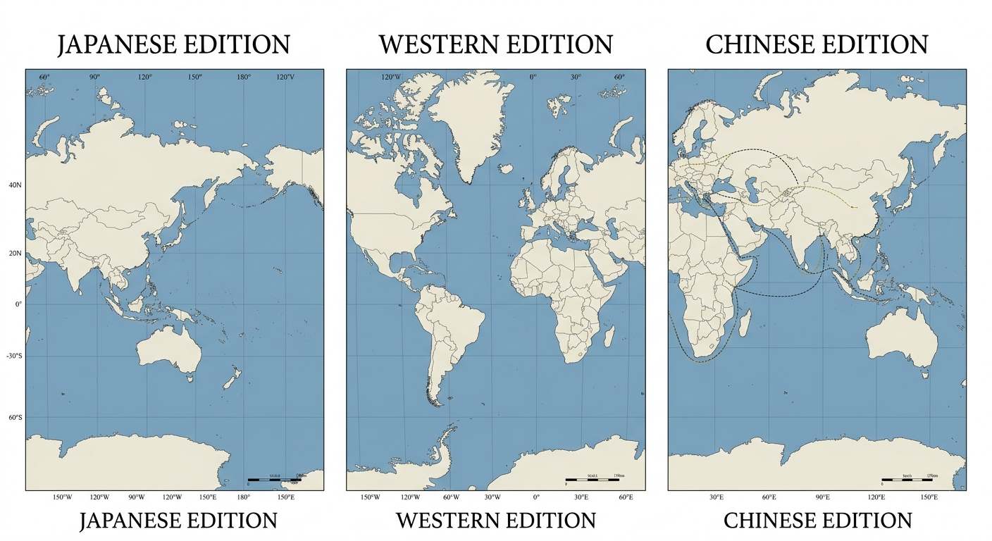 Geopolitics: Comparison of Center Bias in Episodic World Maps